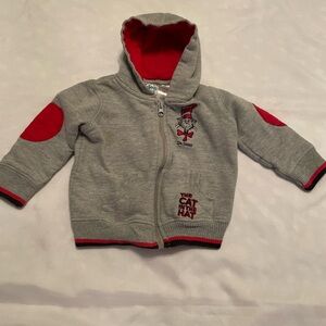 Dr. Seuss Cat in the Hat Gray & Red Kids Hoodie, Full Zip‎ w/Pockets, Size 24M